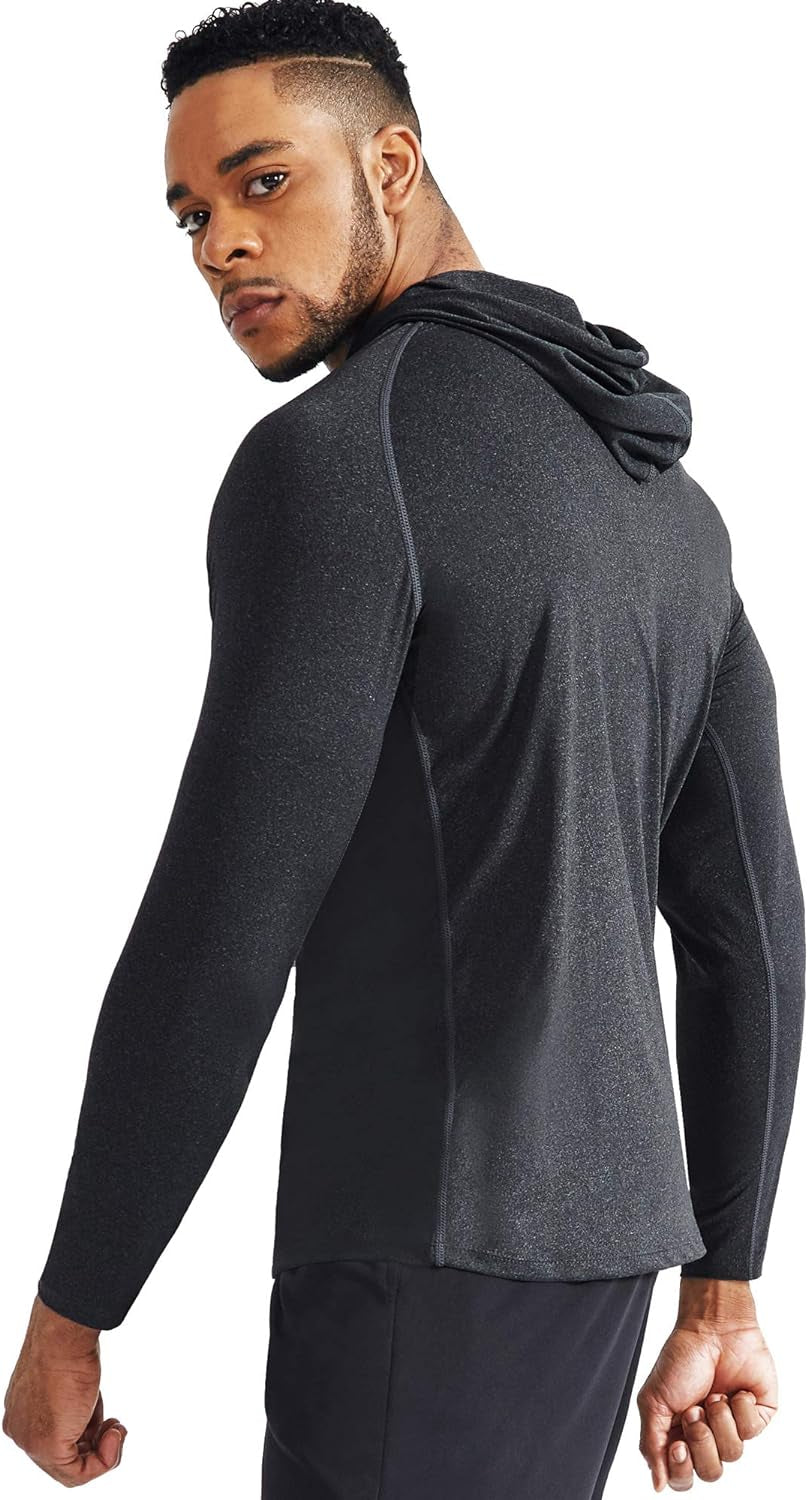 Men'S Dry Fit Athletic Shirt Workout Running Long Sleeve Shirts with Hoods